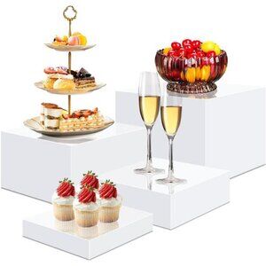 4Pcs Acrylic Risers for Display White Risers Buffet Risers Dessert Display Stand